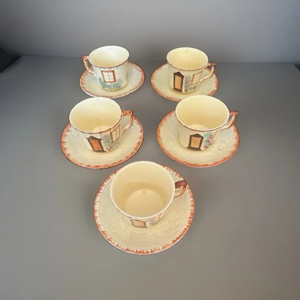 Vintage Keele Street Pottery Cottage Core Hand Painted Tea Cups Set Of 5 UK